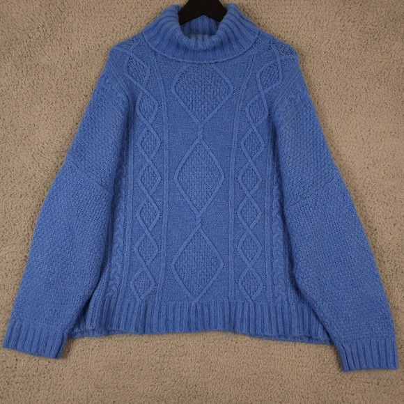 aerie Sweaters - Aerie Sweater Womens L Blue Wool Blend Soft Knit Turtleneck Oversized Slouchy